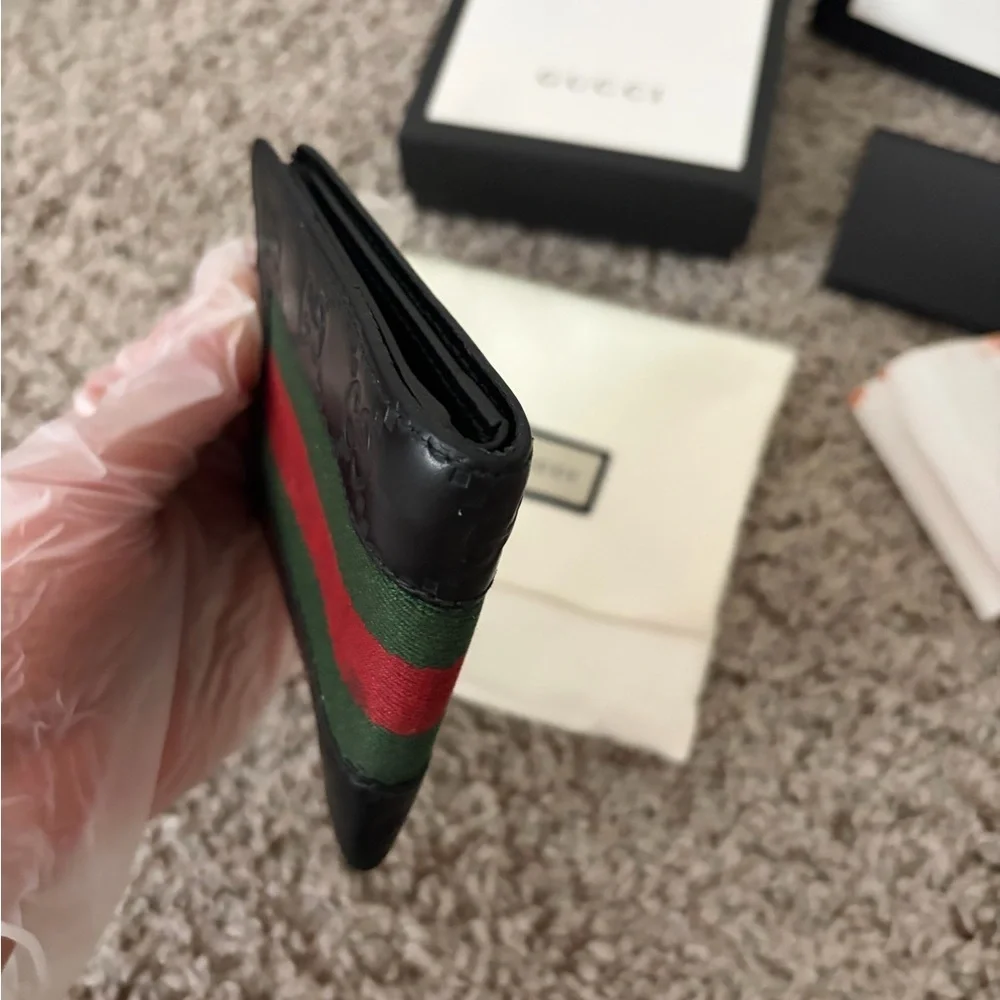 Gucci Black Card Holder with Signature Stripe
